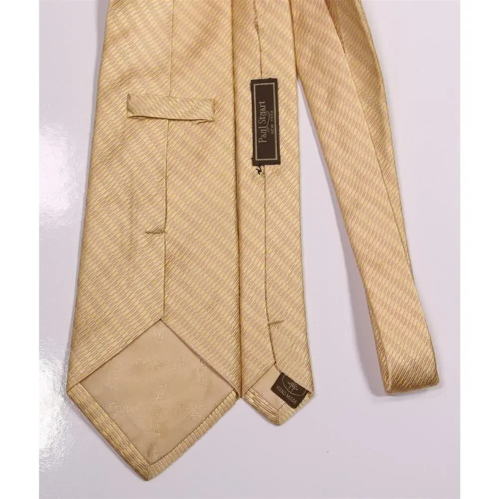 Paul Stuart Gold Jacquard Silk Necktie Tie Made in Japan